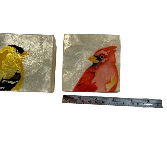 Set of 2 Capiz Shell Trinket Boxes Bird Design Cardinal Goldfinch Philippines - Picture 10 of 11